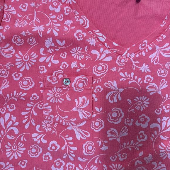 Fresh Produce Pink Floral V Neck T Shirt SZ 3X USA Cotton Pocket Casual Cottage - Picture 4 of 8